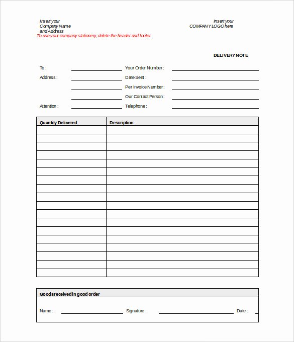 Blank Word Document Free Fresh Delivery Note Template – 20 Free Word Pdf format