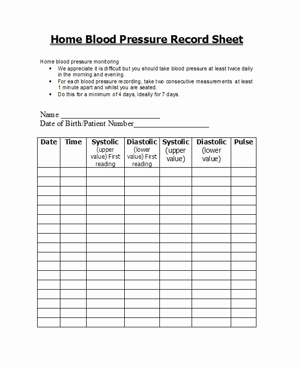Blood Pressure Log for Patients Beautiful 30 Printable Blood Pressure Log Templates Template Lab