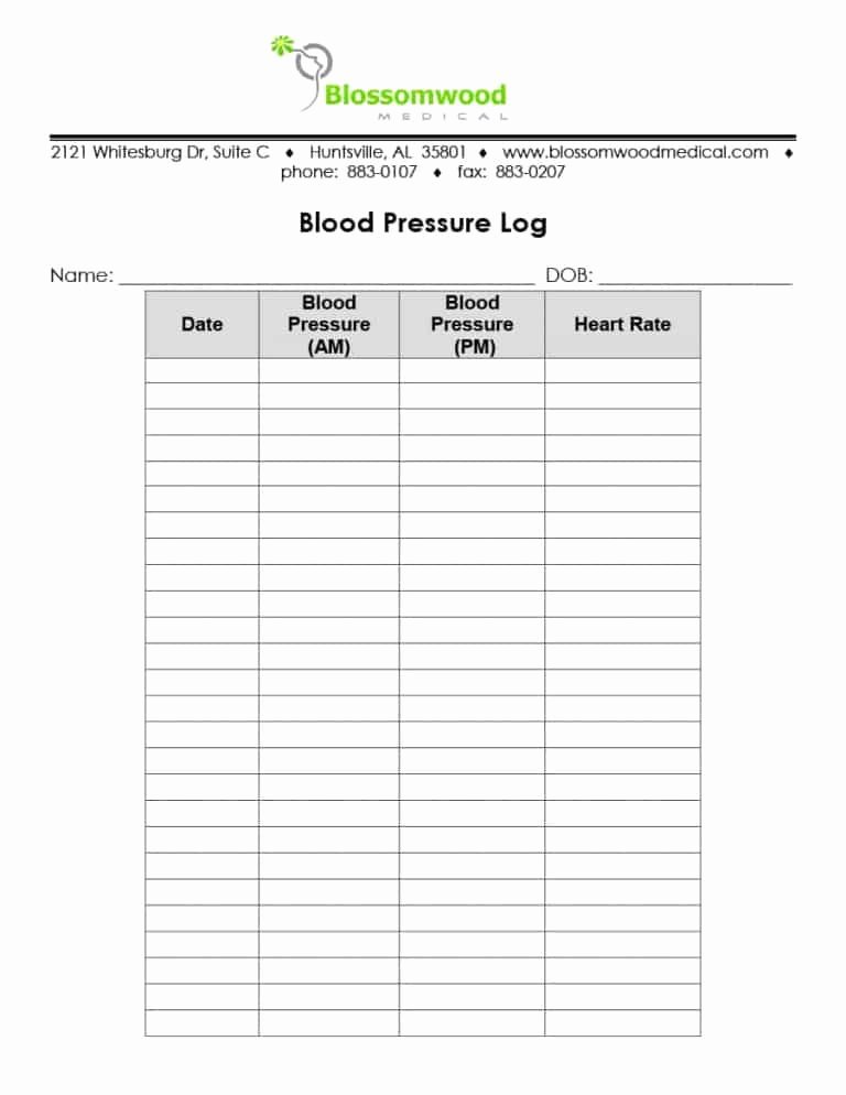 Blood Pressure Log for Patients Beautiful Blood Pressure Log