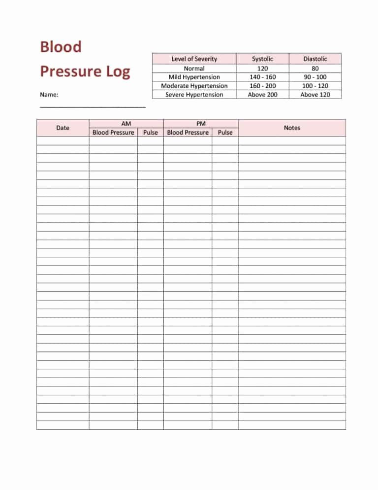Blood Pressure Log for Patients Elegant 56 Daily Blood Pressure Log Templates [excel Word Pdf]