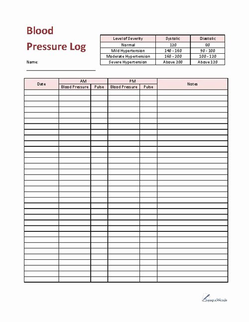 Blood Pressure Log for Patients Elegant Blood Pressure Log Printable Pdf Download