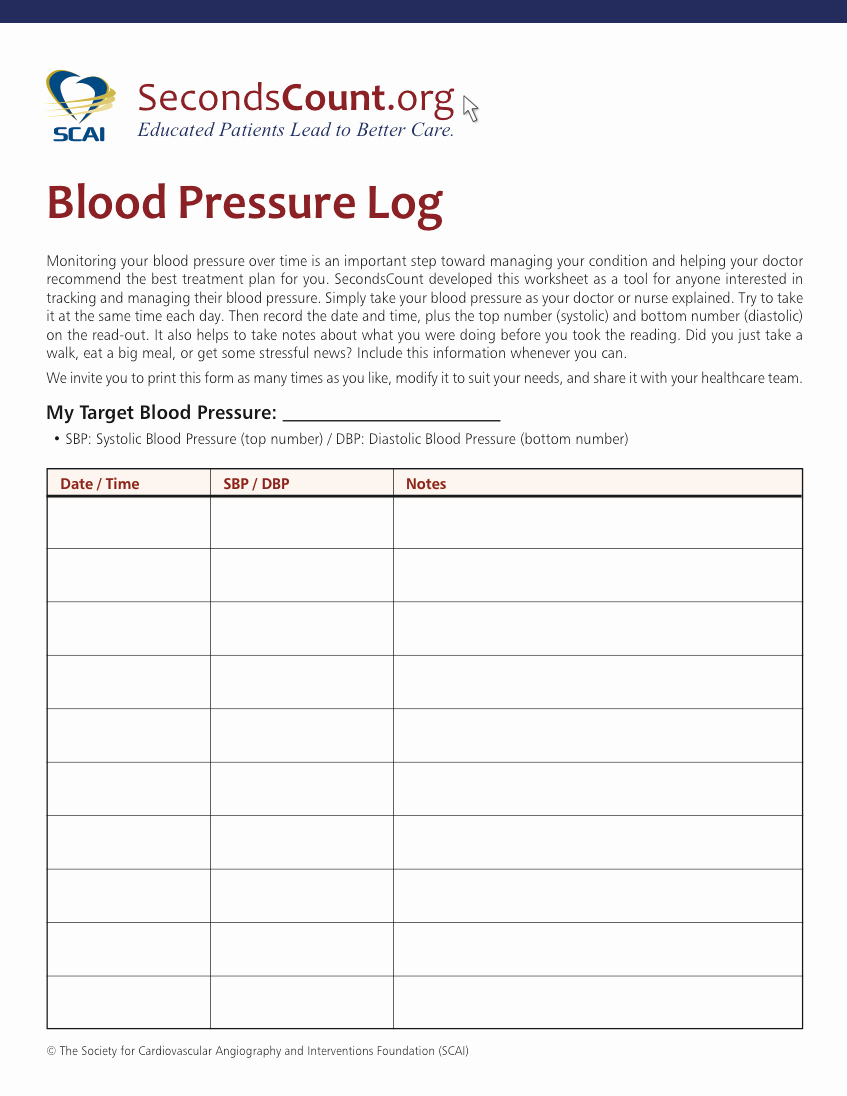 Blood Pressure Log for Patients Fresh Blood Pressure Log