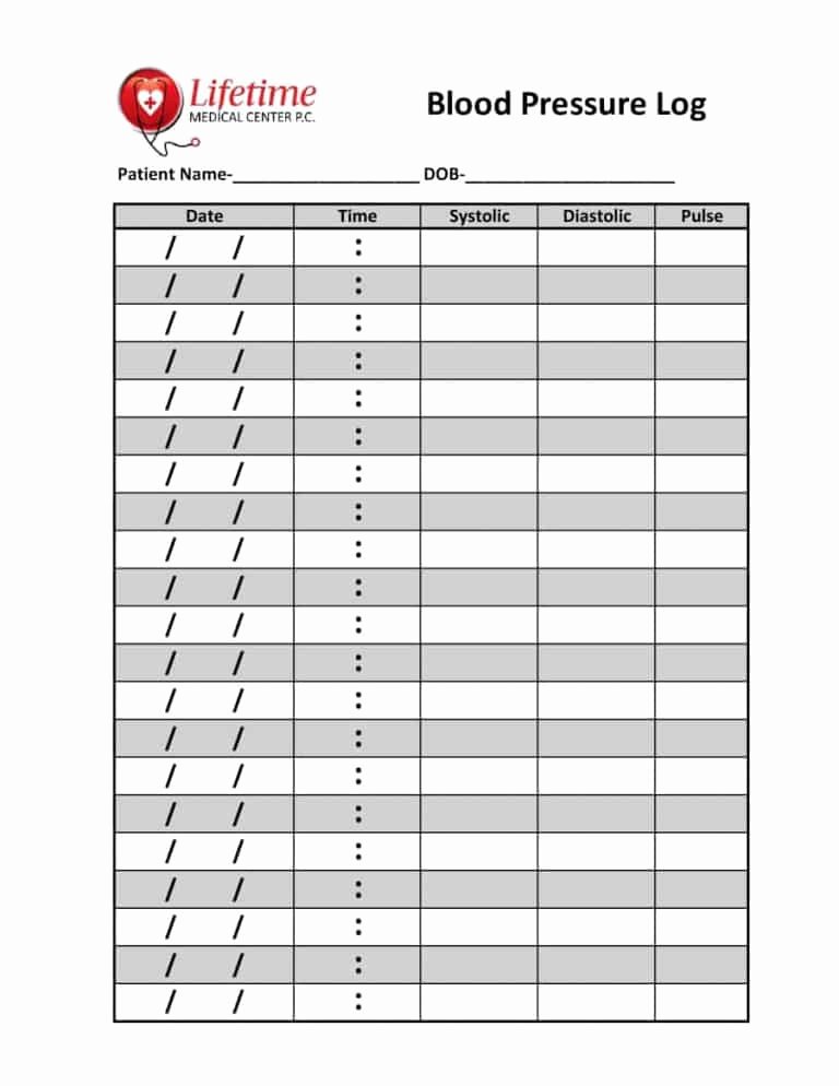 Blood Pressure Record Sheet Awesome 56 Daily Blood Pressure Log Templates [excel Word Pdf]