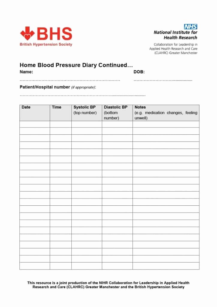 Blood Pressure Record Sheet Best Of 56 Daily Blood Pressure Log Templates [excel Word Pdf]