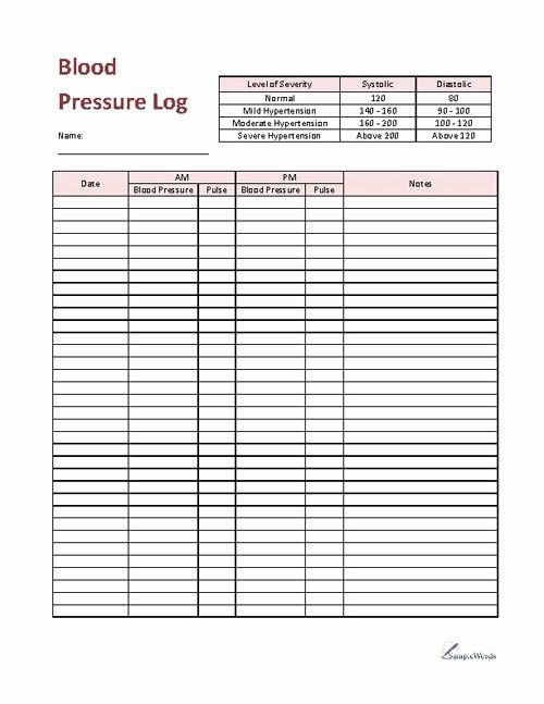 Blood Pressure Record Sheet Elegant Blood Pressure Log Printable Pdf Download