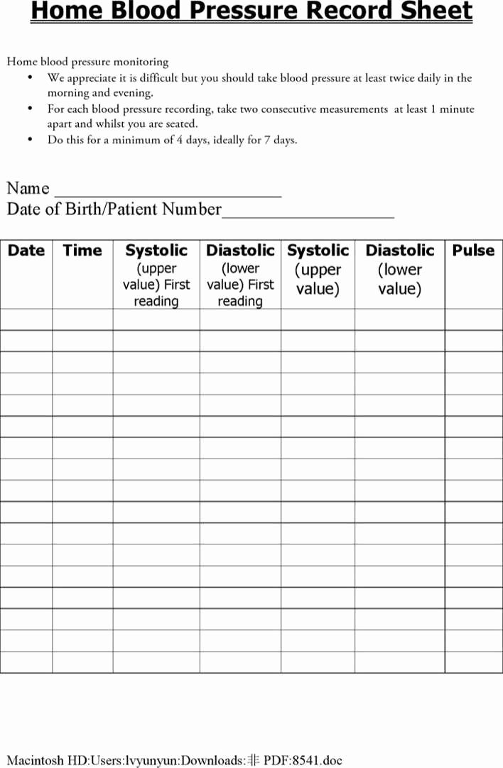 Blood Pressure Record Sheet Unique Download Home Blood Pressure Record Sheet for Free