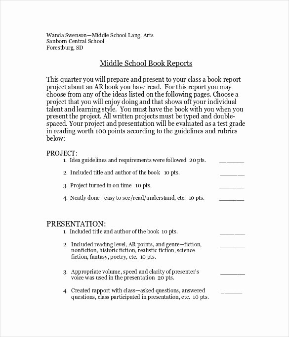 Book Review Template Middle School Awesome Sample Middle School Book Report Templates 9 Free