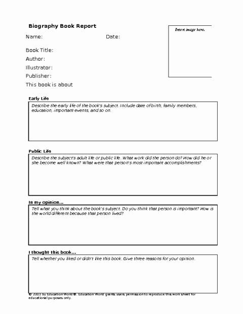 Book Review Template Middle School Lovely Biography Book Report Template