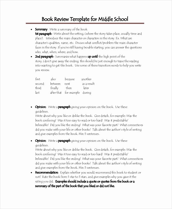 Book Review Template Middle School Lovely Book Review Free Pdf Word Documents Download
