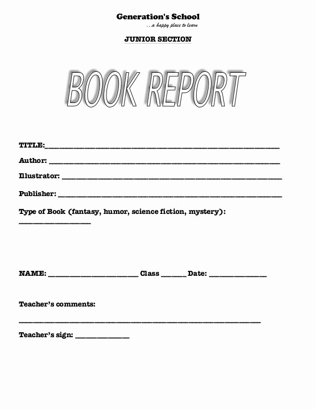 Book Review Template Middle School Unique Book Report format for Junior Section