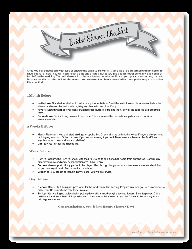 Bridal Shower Checklist Printable Inspirational top 10 Bridal Shower Checklist