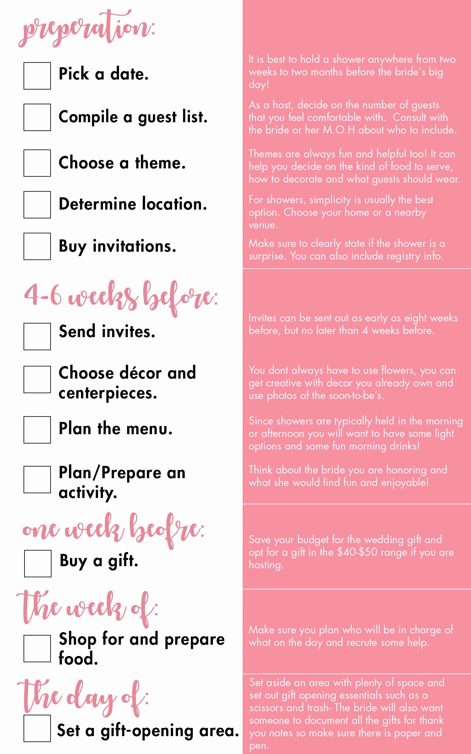 Bridal Shower Checklist Printable Lovely Bridal Shower Planning Checklist