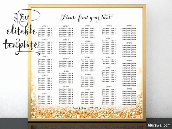 Bridal Shower Seating Chart Awesome Printable Seating Chart Template for Word In Gold Glitter