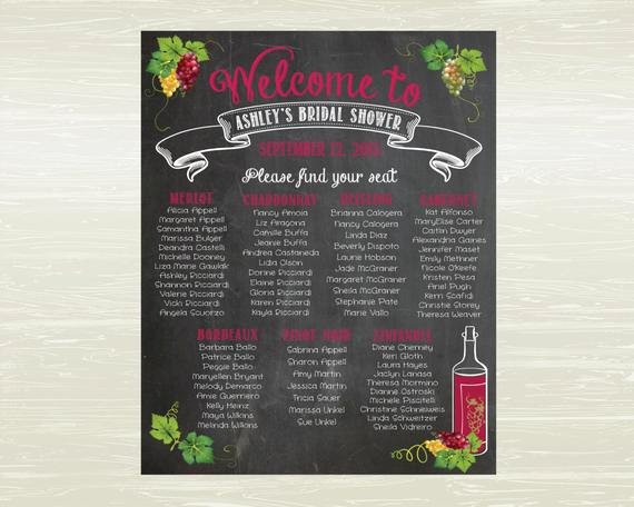 Bridal Shower Seating Chart Elegant Bridal Shower Wine theme Seating Chart Digital or by