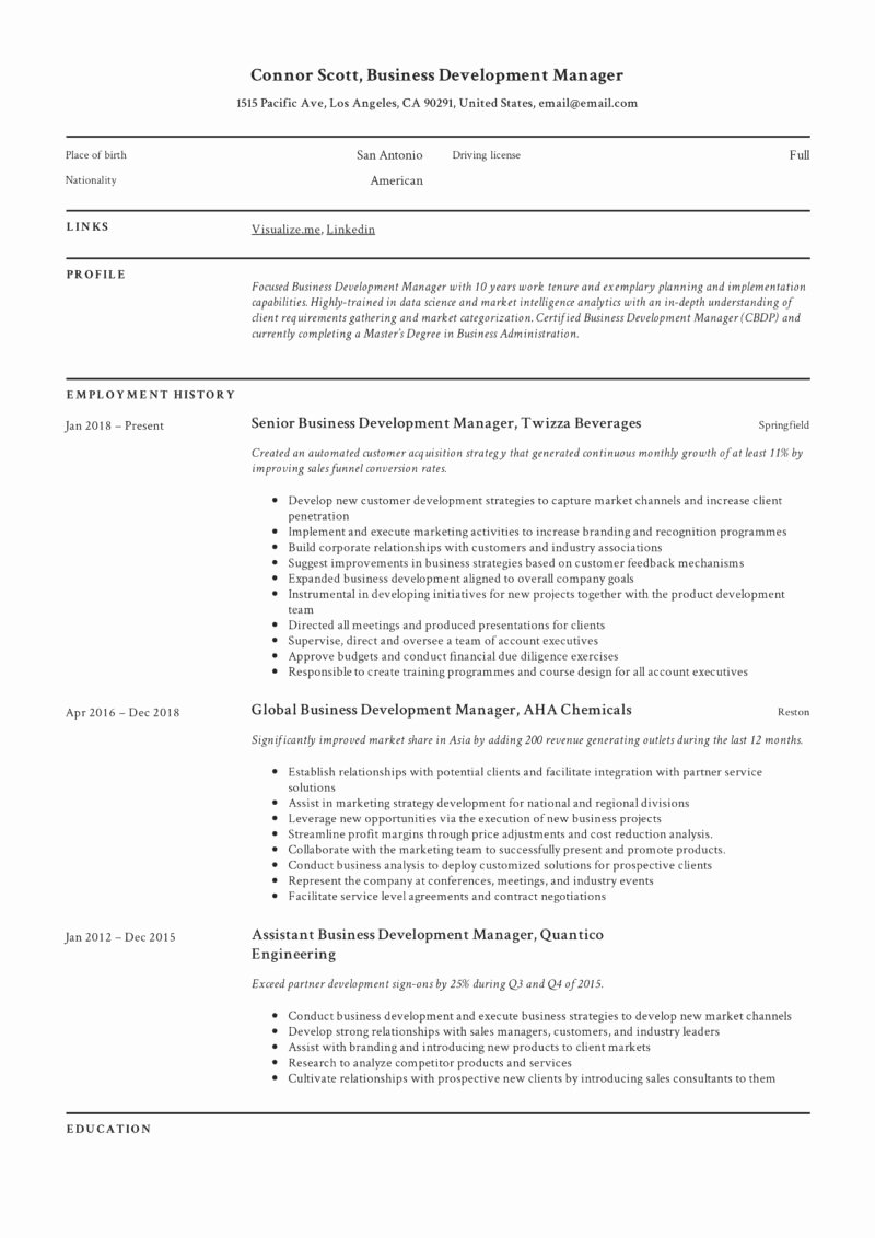 Business Development Manager Resume Unique Business Development Manager Resume &amp; Guide
