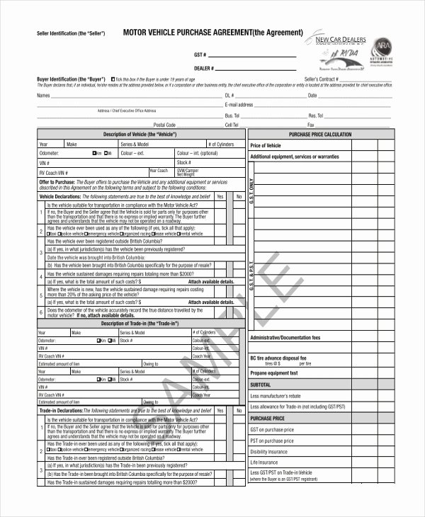 Buyer order for Car Luxury Sample Purchase Contract form 7 Free Documents In Pdf Word