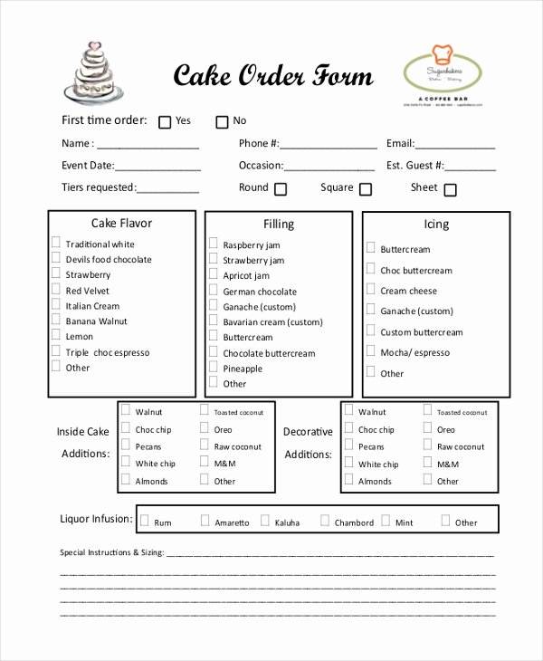 Cake order form Templates Fresh Free 10 Sample Cake order forms In Word