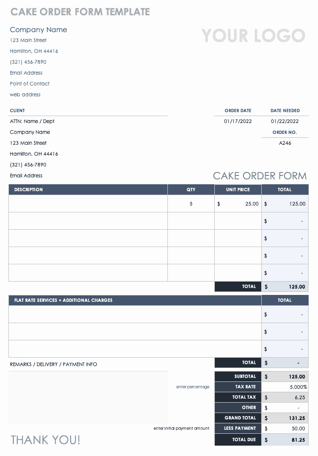 Cake order forms Templates Inspirational Free order form Templates