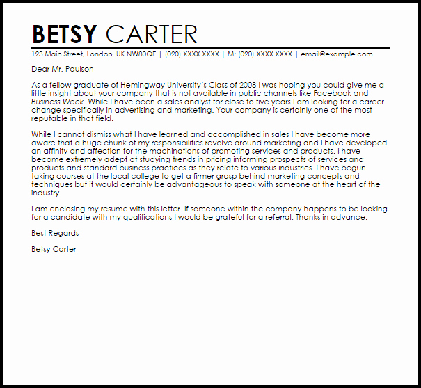 Career Change Cover Letter Samples New for A Career Change Cover Letter Sample