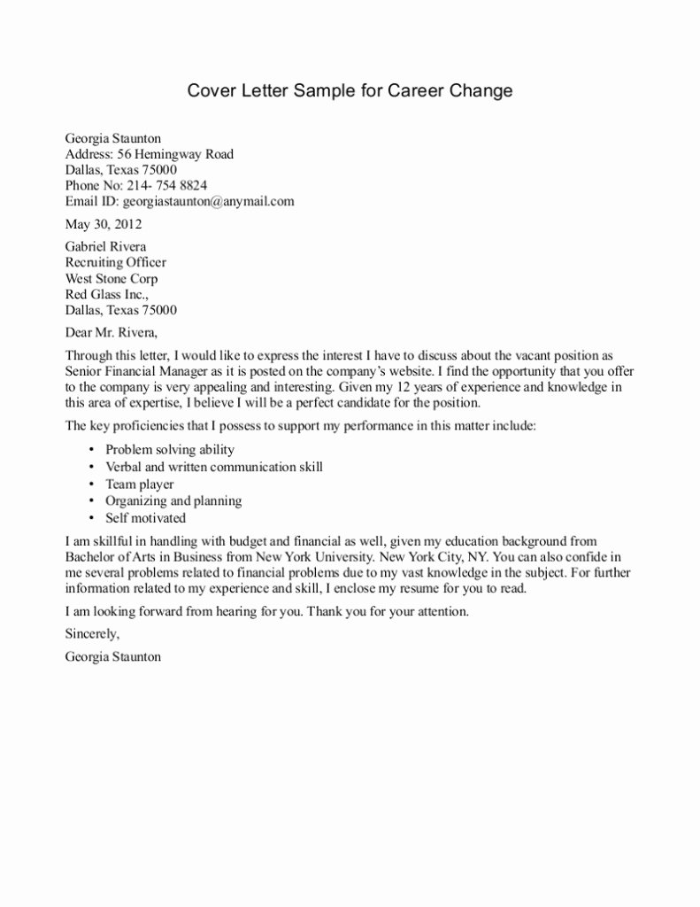 Career Change Cover Letters Inspirational 10 Sample Of Career Change Cover Letter