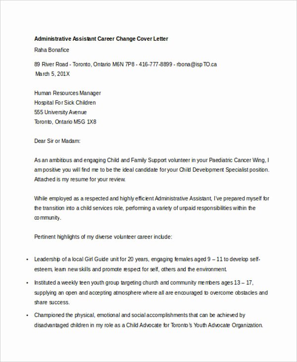 Career Change Cover Letters Unique Career Change Cover Letters 7 Free Word Pdf format