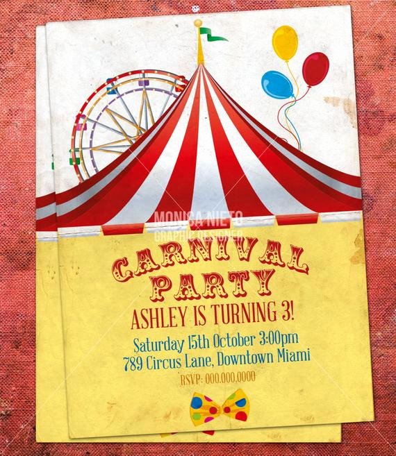 Carnival Invitation Templates Free Luxury Custom Printable Carnival Circus Birthday Invitation Retro