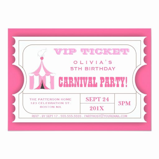 Carnival Ticket Birthday Invitations Elegant Circus Carnival Birthday Party Ticket Invitation
