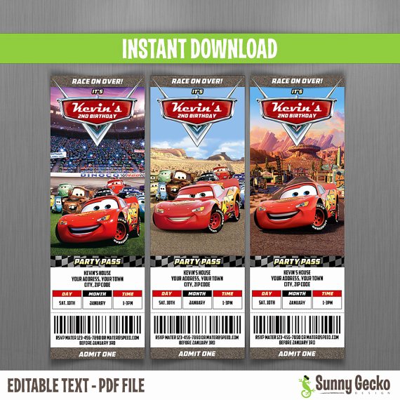 Cars Invitation Template Free Beautiful Disney Cars Birthday Ticket Invitations Instant Download and