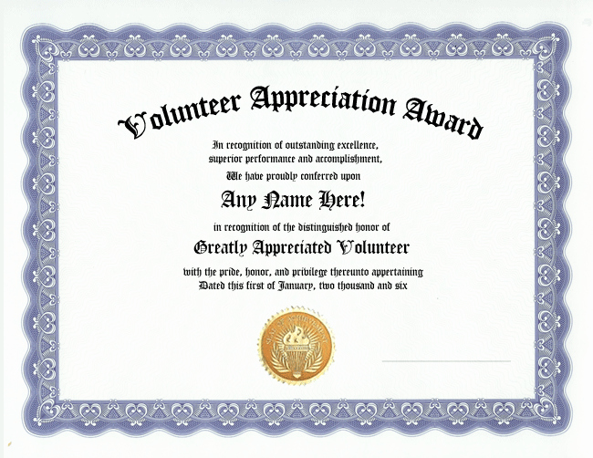 Certificate Of Appreciation for Volunteers Inspirational Volunteer Appreciation Award Certificate Custom Gift