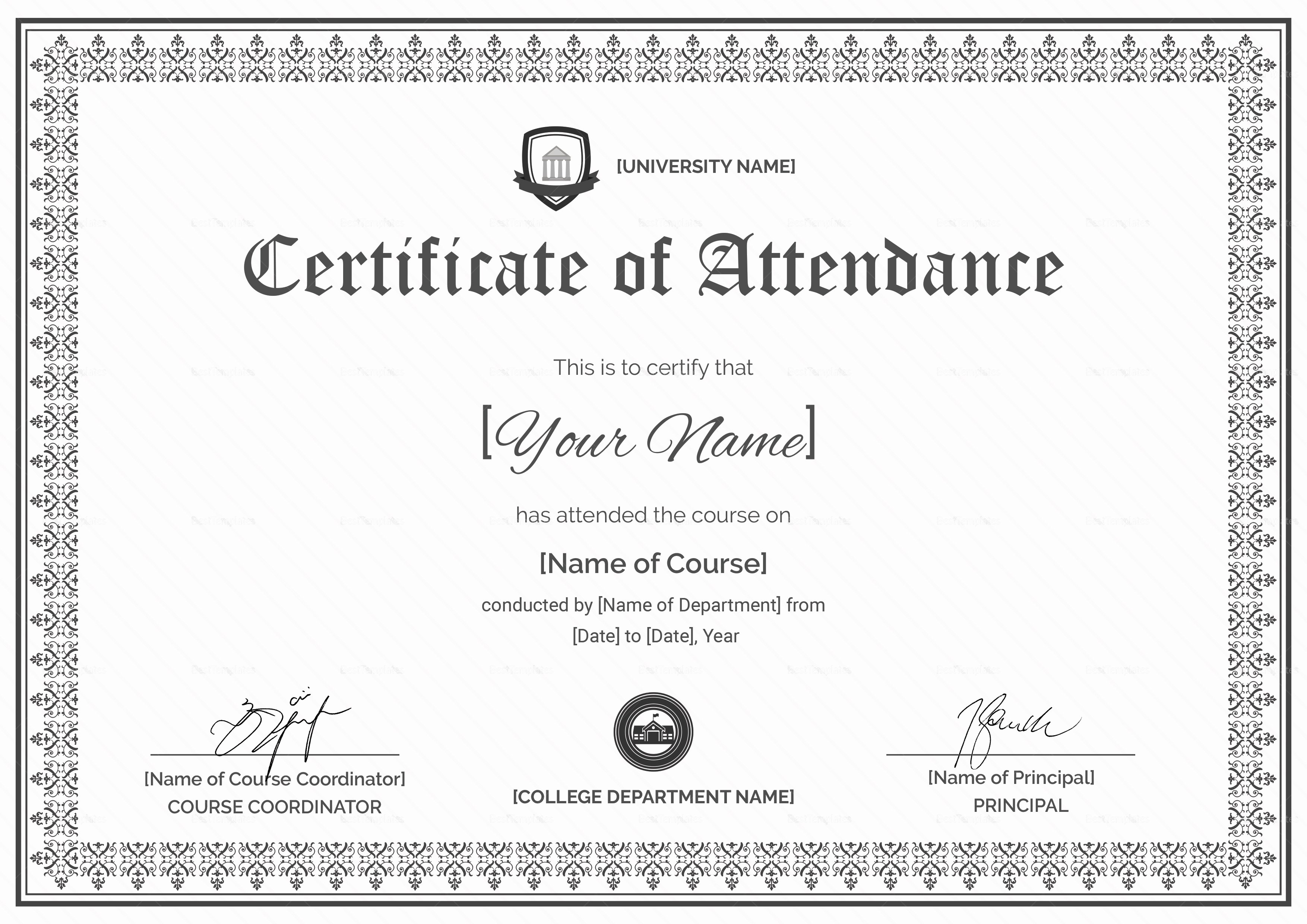 course attendance certificate