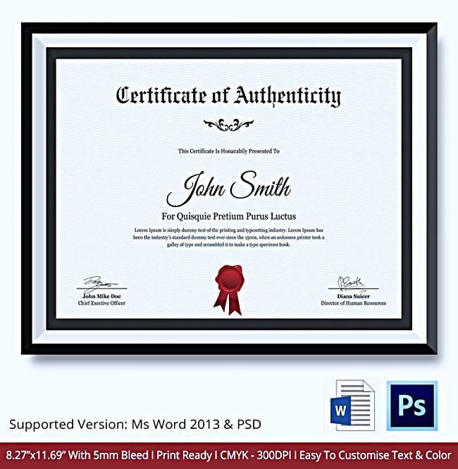 Certificate Of Authenticity Wording New Certificate Of Authenticity Template What Information to