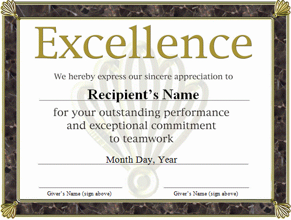 Certificate Of Excellence Template Word Beautiful Second Prize Certificate Template