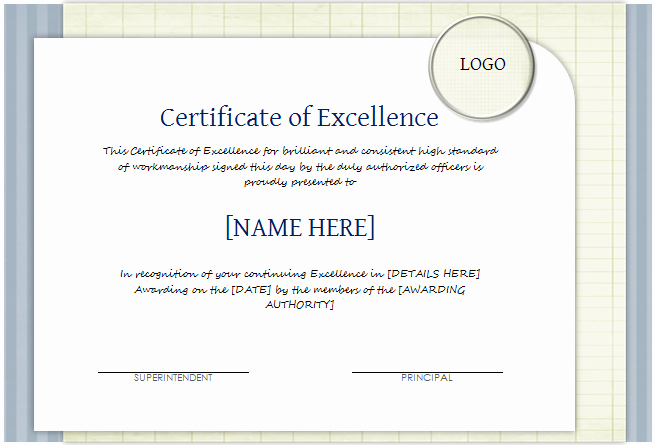 Certificate Of Excellence Template Word Unique Certificate Of Excellence Template for Word