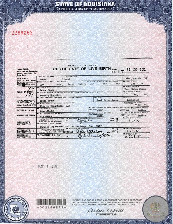 Certificate Of Live Birth Template Lovely Bobby Jindal Birth Certificate Released Photo