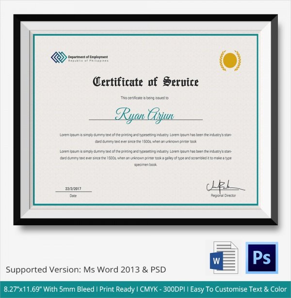 Certificate Of Service Example Best Of Sample Certificate Of Service Template 16 Documents In