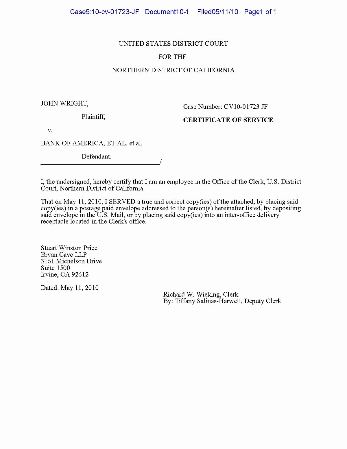 Certificate Of Service Example Inspirational Notice Of Electronic Filing