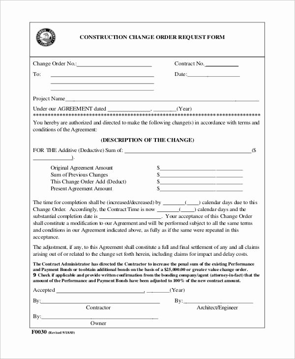 Change order form Luxury Sample Construction Change order form 7 Examples In