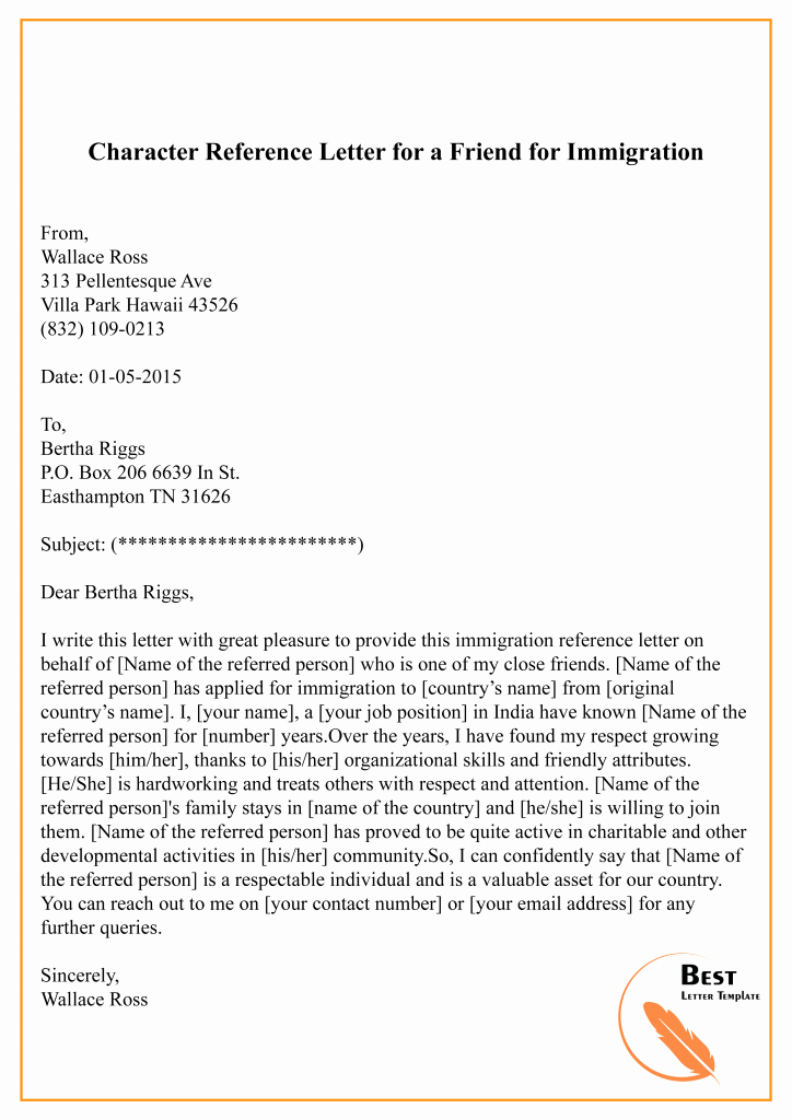 Character Reference Letter for Immigration Lovely Character Reference Letter for Immigration – Sample &amp; Example