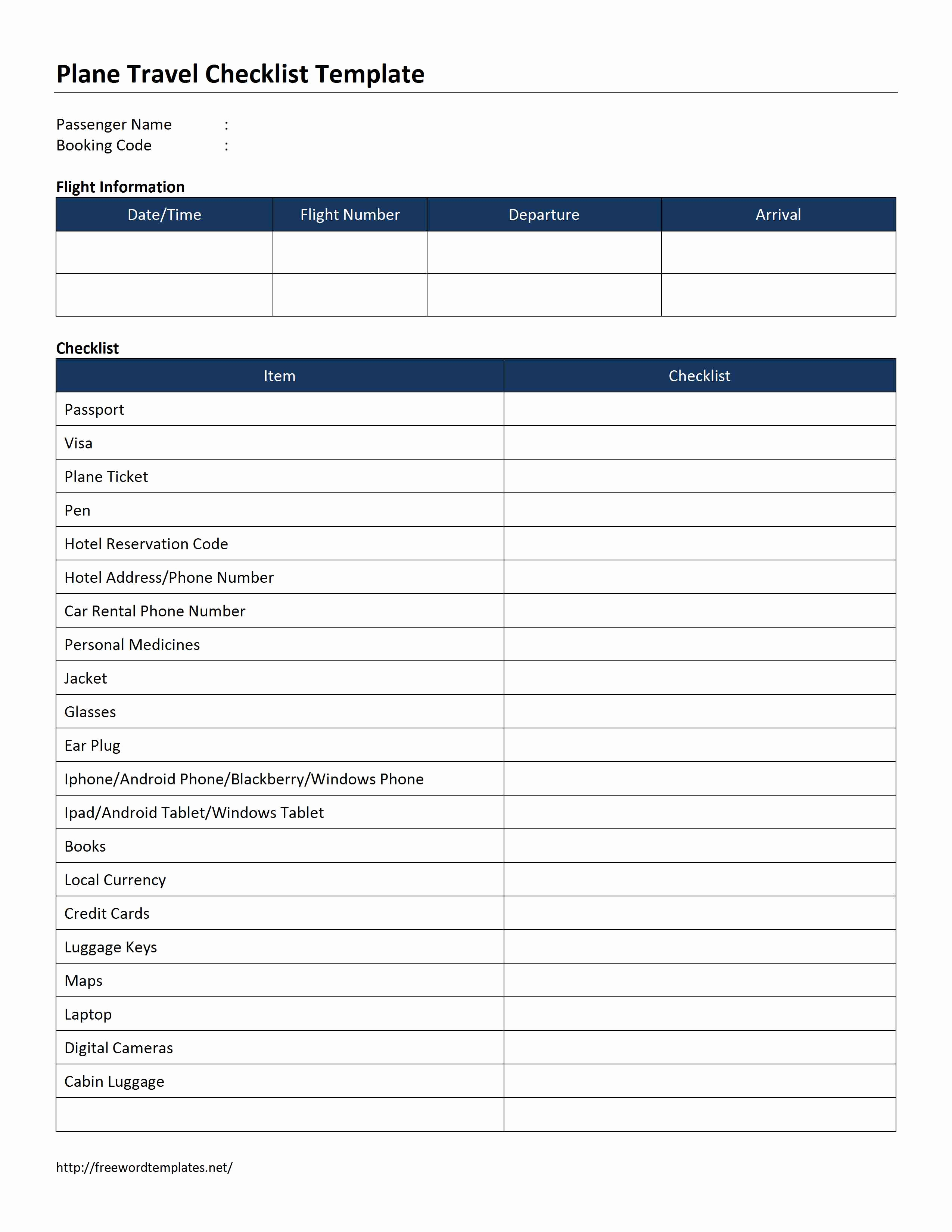 Check Template for Word Fresh Plane Travel Checklist Template
