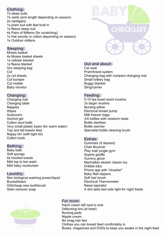 Checklist for New Baby Lovely New Baby Checklist