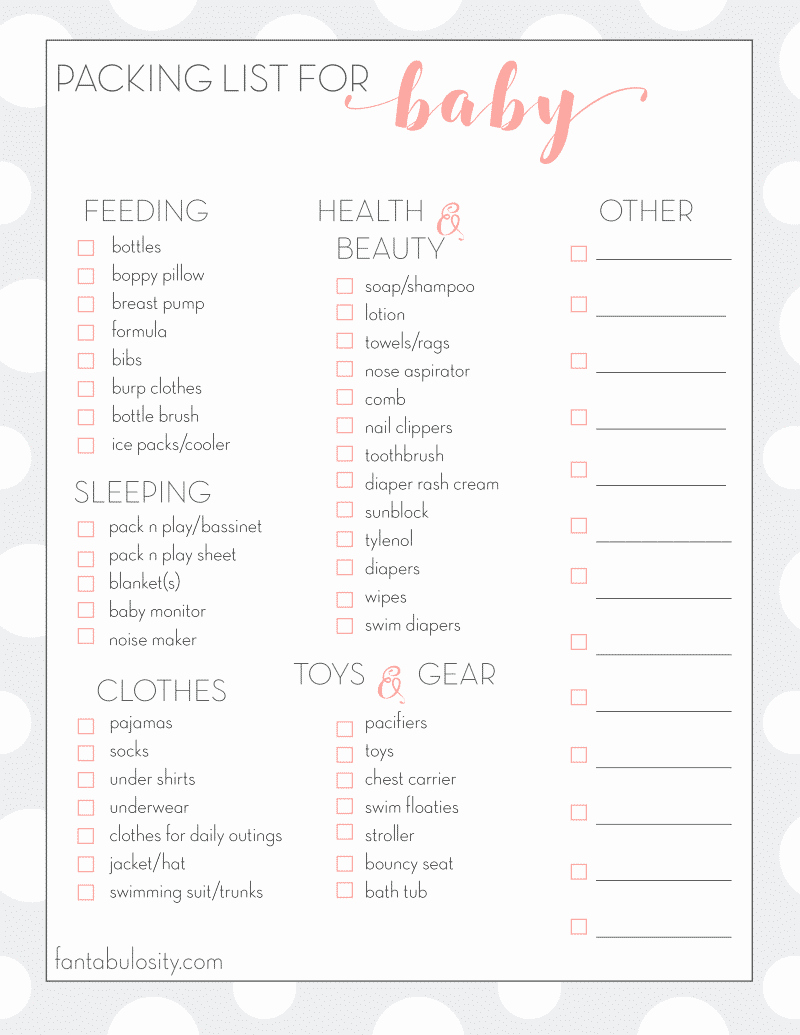 Checklist for New Baby Luxury Baby Travel Checklist Free Printable for What to Pack for