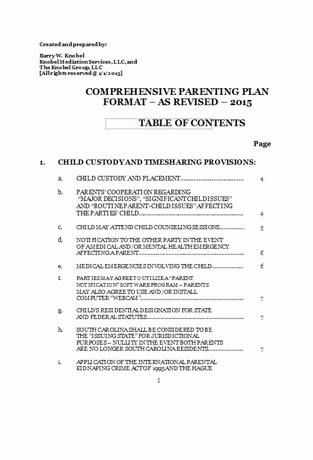 Child Custody Agreement Example Awesome 49 Free Parenting Plan &amp; Custody Agreement Templates