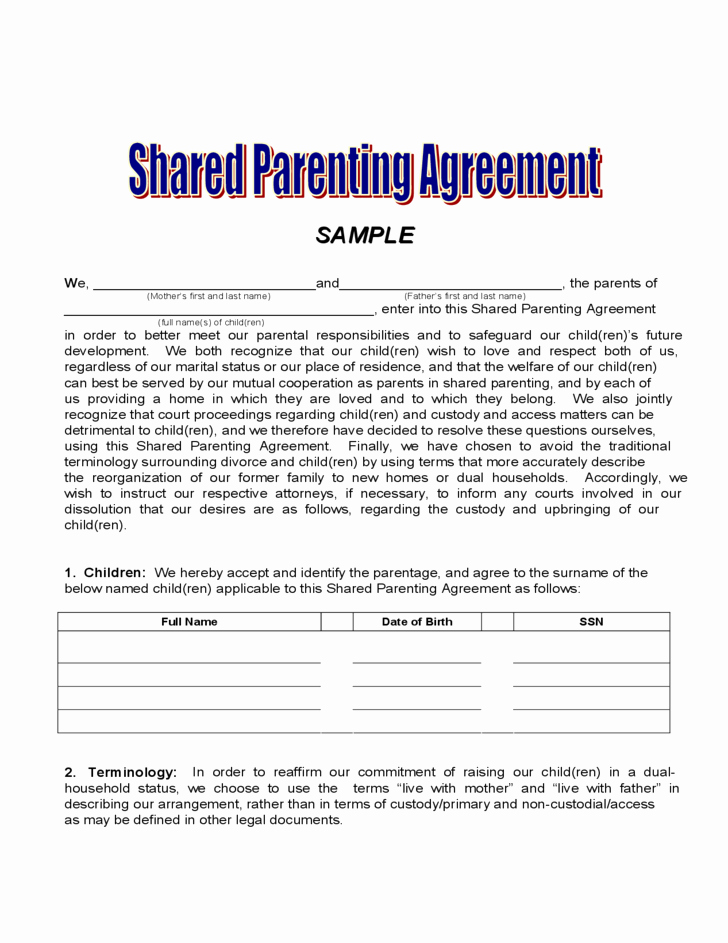 Child Custody Agreement Example Best Of D Parenting Agreement Free Download