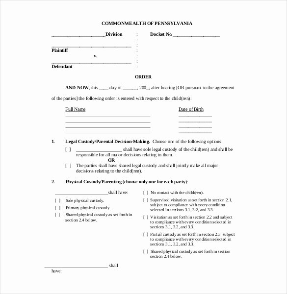 Child Custody Agreement Example Fresh Custody Agreement Template – 10 Free Word Pdf Document
