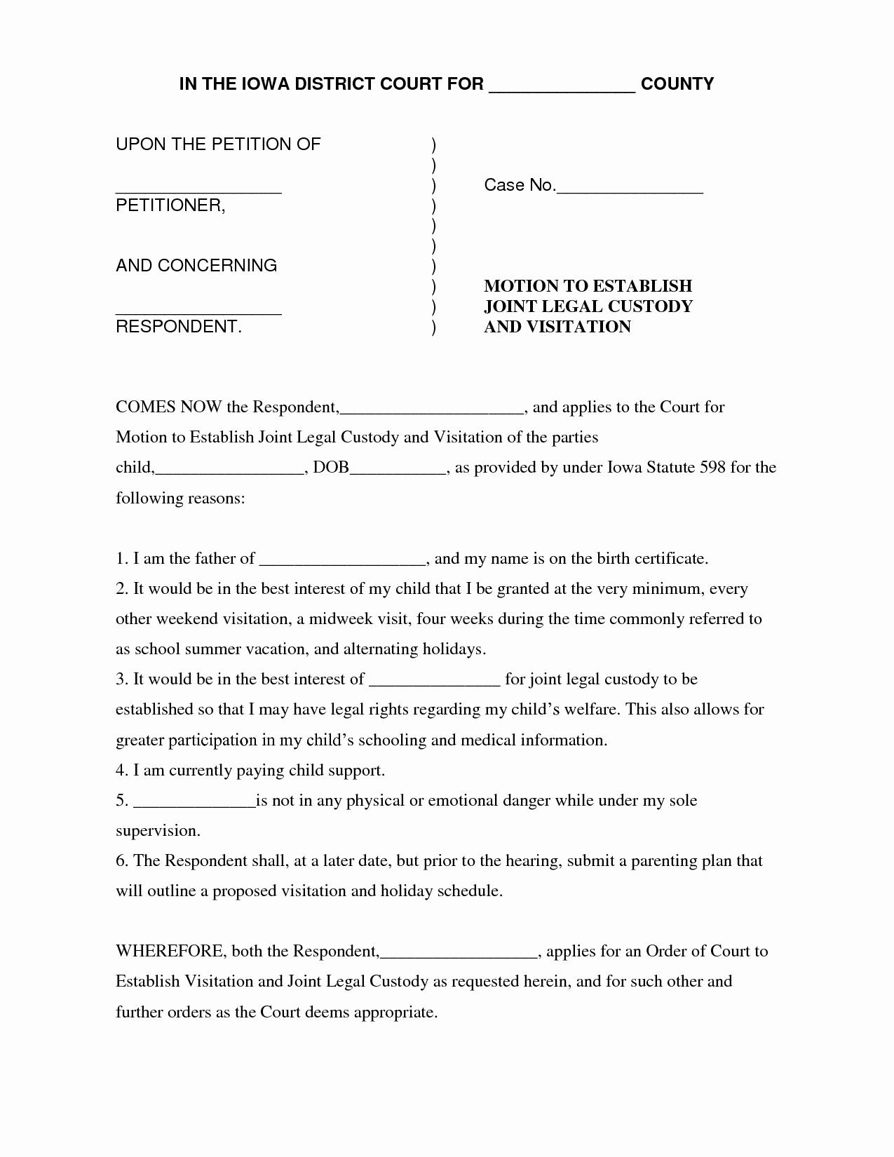 Child Custody Agreement Example Inspirational Best S Of Sample Motions Sample Of Motion to