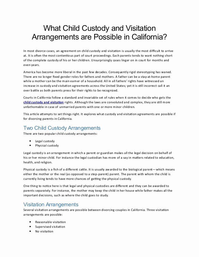 Child Custody Agreement Example Lovely What Child Custody and Visitation Arrangements are