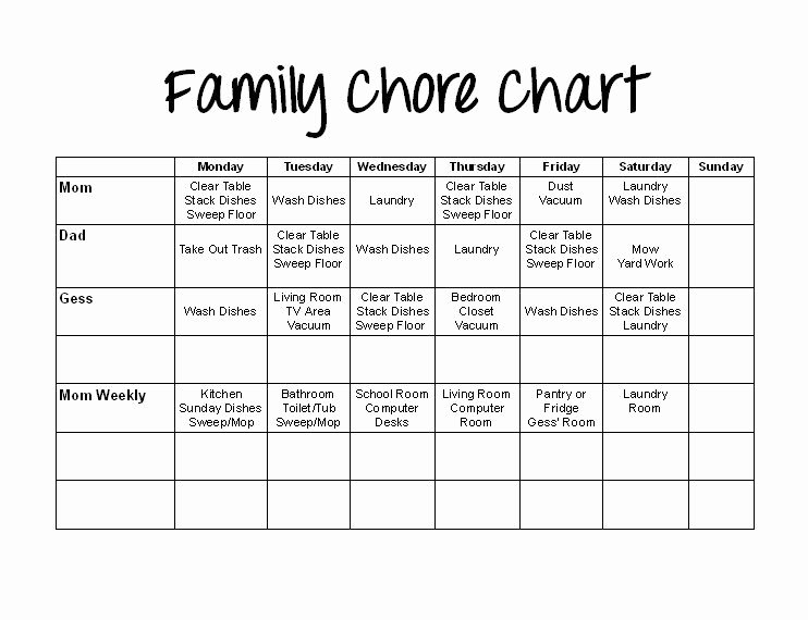 Children Chore Chart Template Unique Downloadable Family Chore Chart Template