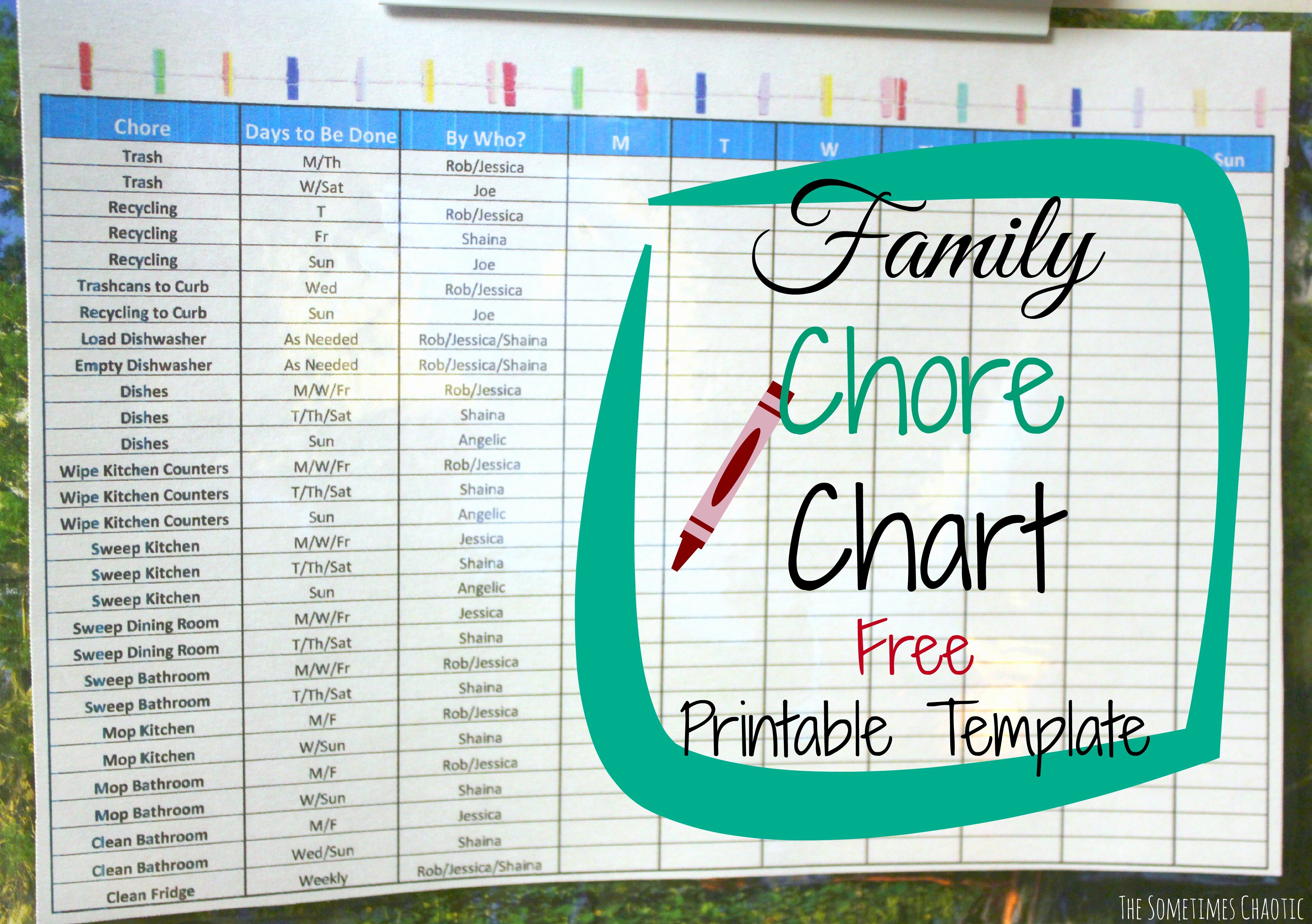 Chore Calendar for Family Elegant Family Chore Chart Printable