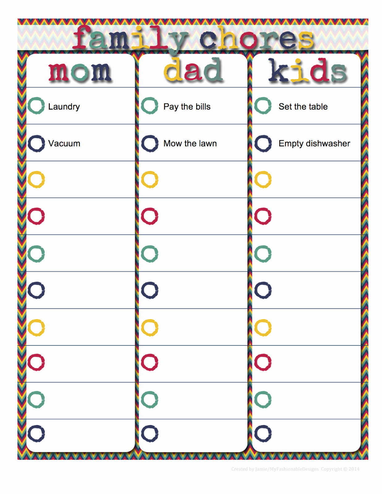 Chore Chart for Family Fresh My Fashionable Designs Family Chore Chart Editable In