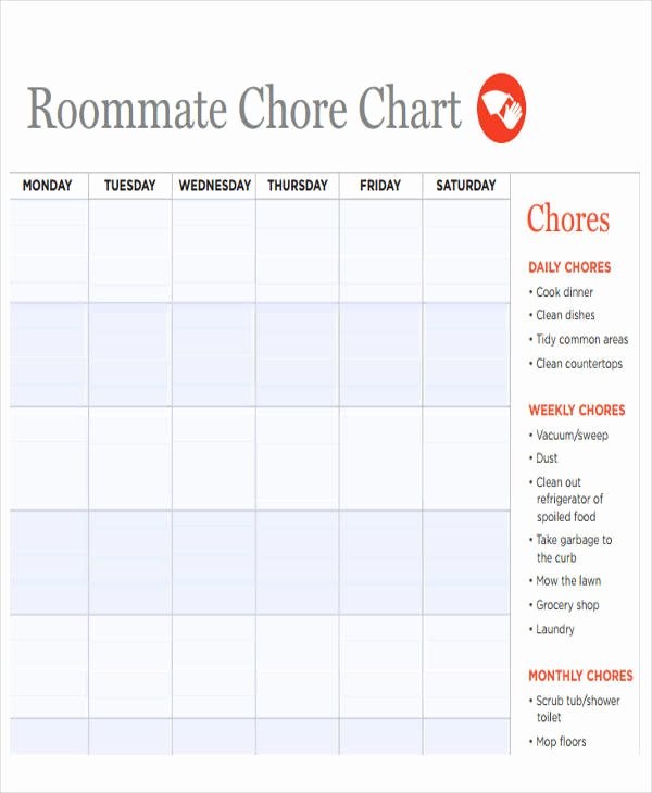 Chore Chart for Roommates Unique 48 Printable Chart Templates